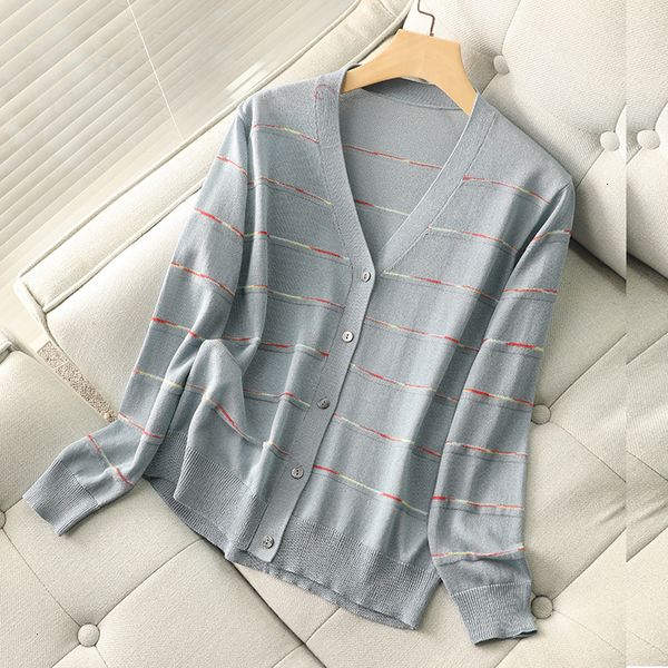 

women 2021 new casual triped cardigans knitted long sleeve sweater v neck female jumper coat black grey pink open cardigan vbsg, White;black
