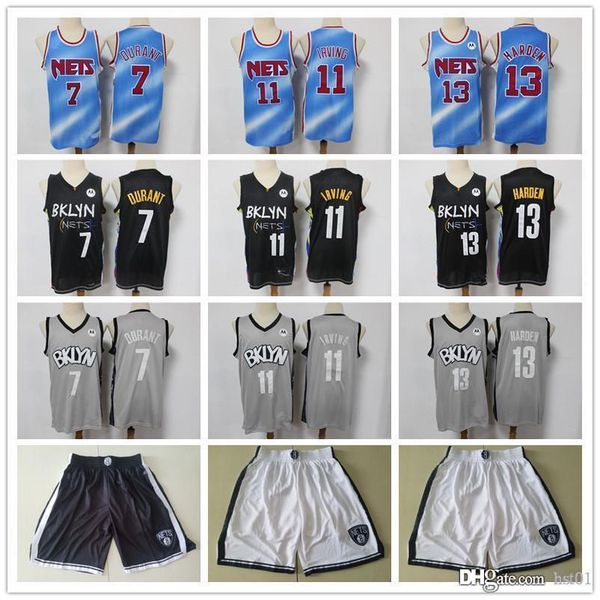 

mens brooklyn nets throwback jersey kyrie kevin 7 durant 11 irving james 13 harden basketball shorts basketball jersey blqck nav, Black;red