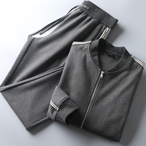 

men's tracksuits mens sets (sweatshirts+pants) luxury stand collar zipper sweatshirt men autumn and winter slim fit man set with pants, Gray