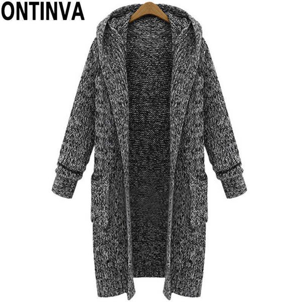 

thick winter long cardigan with pocket dark gray warm knitted jumper sweater hooded for women plus size outwear full sleeve 210527, White