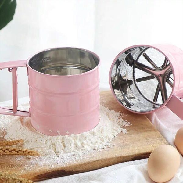 

baking & pastry tools flour sieve cup stainless steel shaker mesh crank icing powdered sugar sifter
