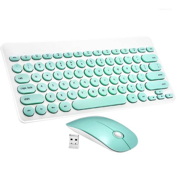 

wireless keyboard and mouse combo, 2.4ghz cordless cute round key set11