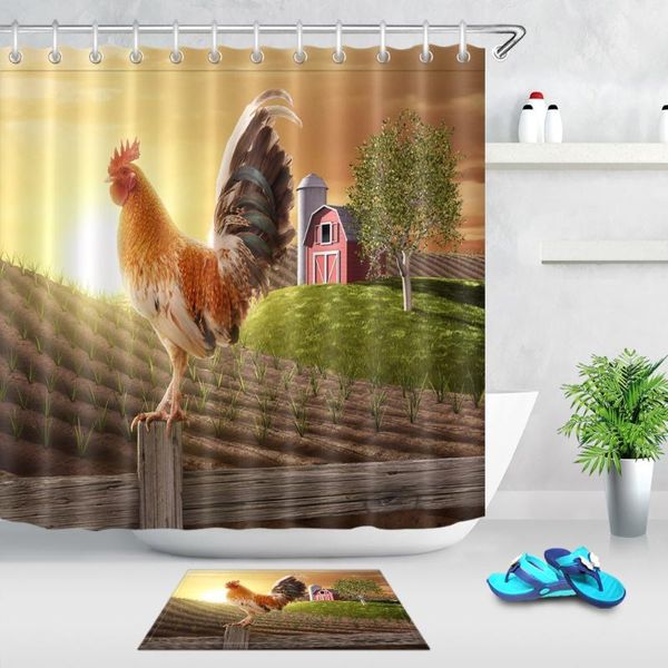 

shower curtains lb 72''funny rooster farmhouse nature curtain scenic with mat set bathroom waterproof fabric for art bathtub decor