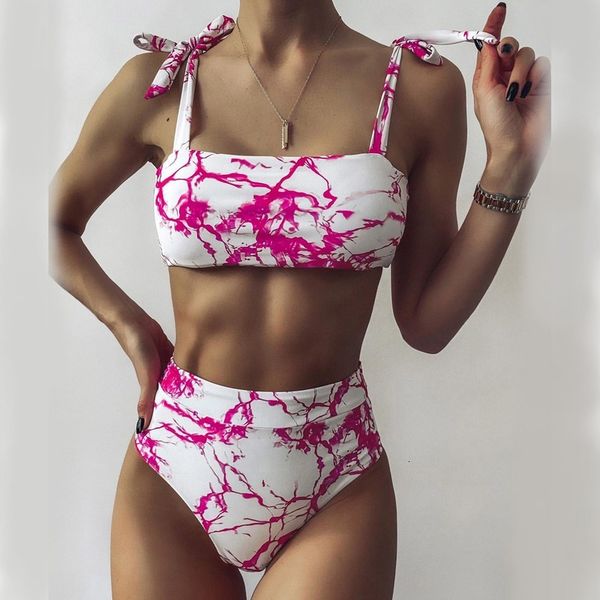 

badmode 021 new women tie-dye high taille bikini lace-up bralette apartment badpak women's biquini, White;black