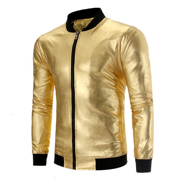 

mens shiny gold coated metallic jackets and coats streetwear baseball bomber jacket men club stage singer jacket chaqueta hombre sh190915, Black;brown