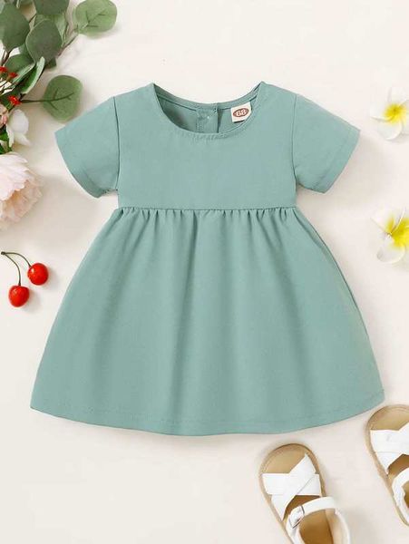 

baby solid buttons back smock dress she, Red;yellow