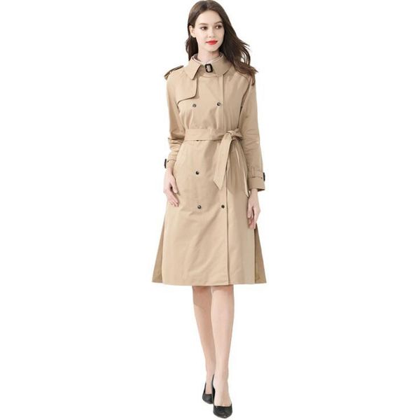 

women's trench coats spring women coat for ladies long sleeves double breasted womens casaco feminino overcoat woman european autumn, Tan;black