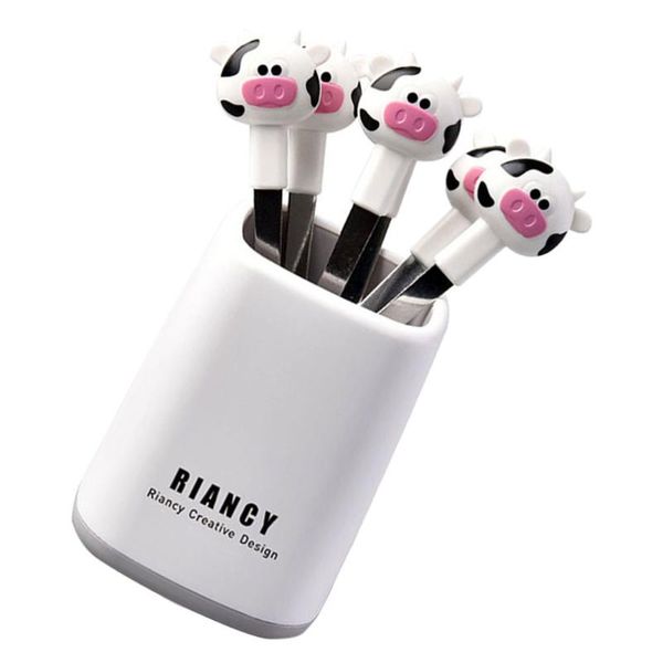 

forks 1 set stainless steel fruit cartoon with a storage holder