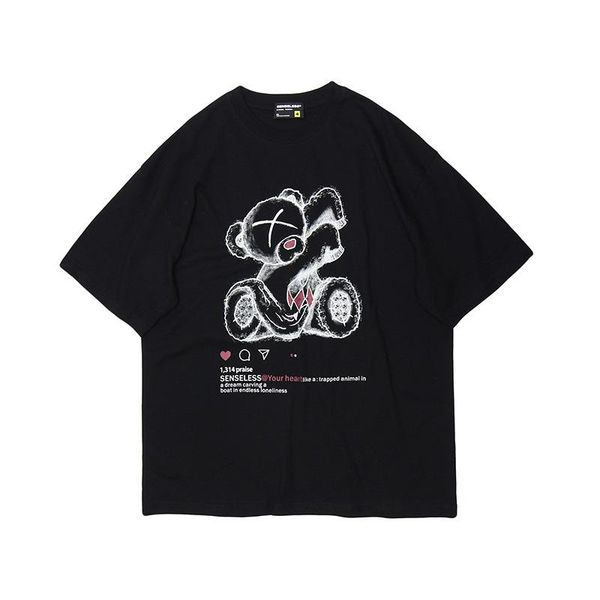 

men's t-shirts x bear printed o neck loose t-shirt men clothing, White;black