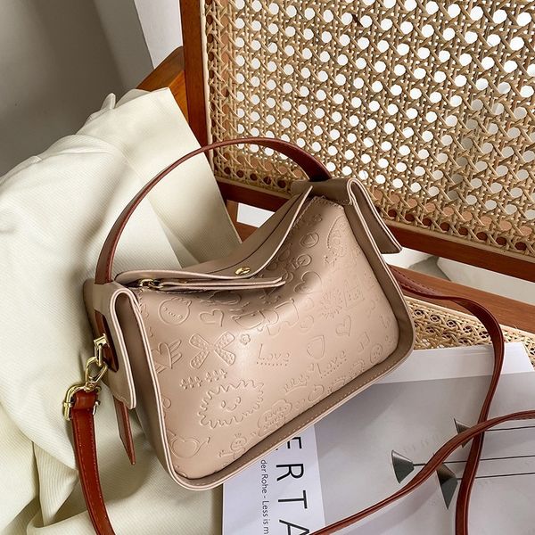 

female 2021 bag pu soft embossed letter handbag one shoulder messenger contrast color trend simple bags