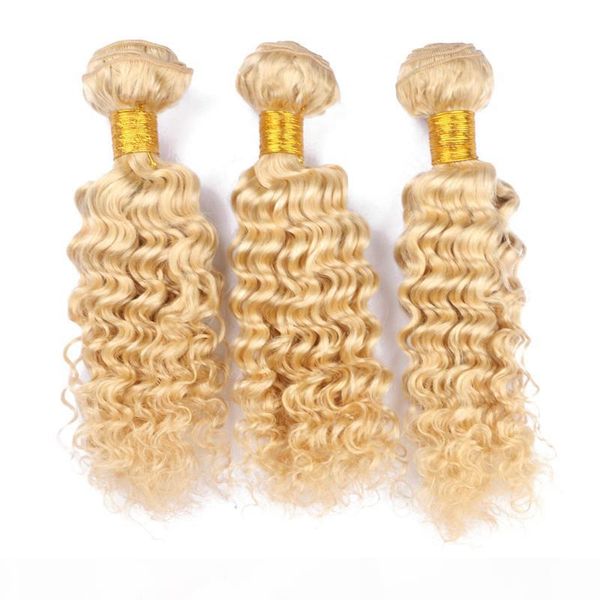 

deep wave virgin brazilian blonde human hair weave bundles 3pcs deep wave wavy #613 bleach blonde human hair extensions double wefts, Black