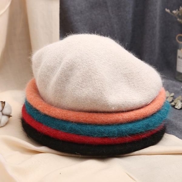 

berets autumn winter hats soft fur women double warm beret french artist painter hat girls female walking cap, Blue;gray