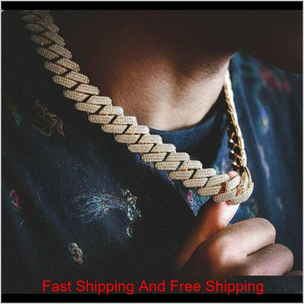 20mm Diamond Miami ponta cubana Chain Chain Chaker Bracelets 14k Gold Gold Gold Icec Cubic Zirconia J￳ias 7inch-24 polegadas Owxc6