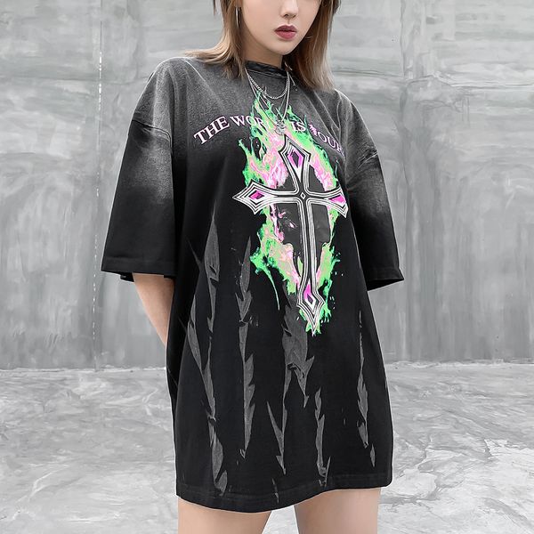 

2021 new satan plus size gothic summer clothes for satanic goth shirt women black tshirt oversized streetwear tee ecdt, White
