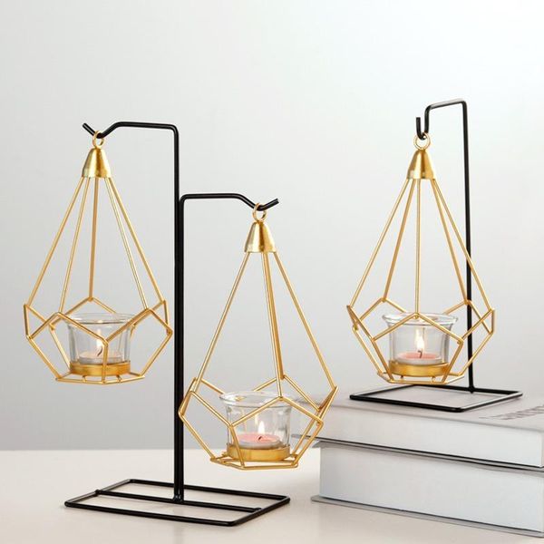 

candle holders geometric metal gold holder candlestick hanging ornaments room wedding home decorations stand candleholder