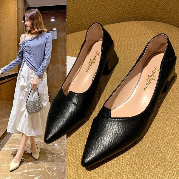 

pumps summer women's shoes sandals ladies 2021 high heels pointed toe lace-up all-match shallow mouth slip on sweet fash, Black