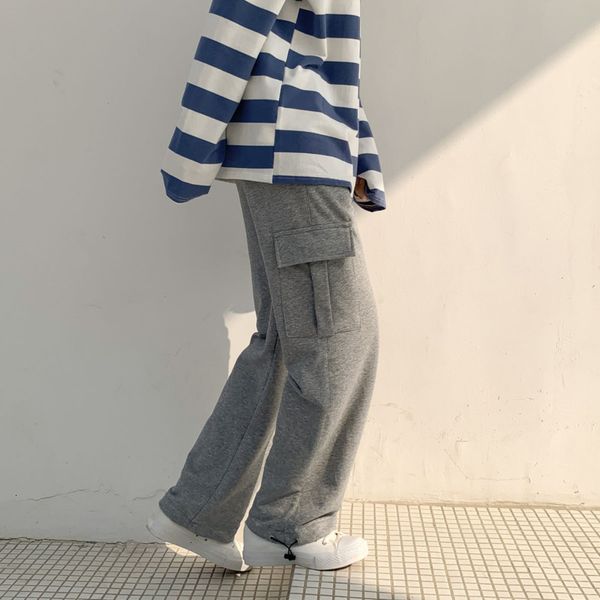

2021 autumn sweatpants men's fashion solid color multi-pocket men streetwear hip-hop straight wide-leg pants mens m-2xl hqpl, Black
