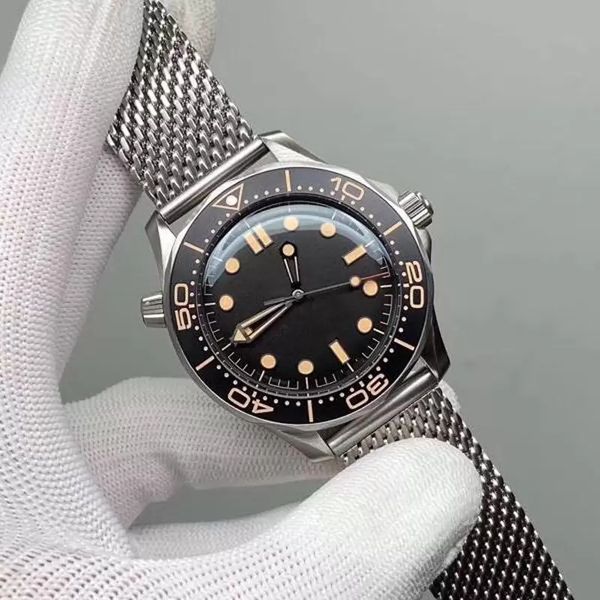 

luxury mens watch waterproof automatic mechanical eta2813 movement stainless steel canvas men watches 007 limited edition wristwatches, Slivery;brown