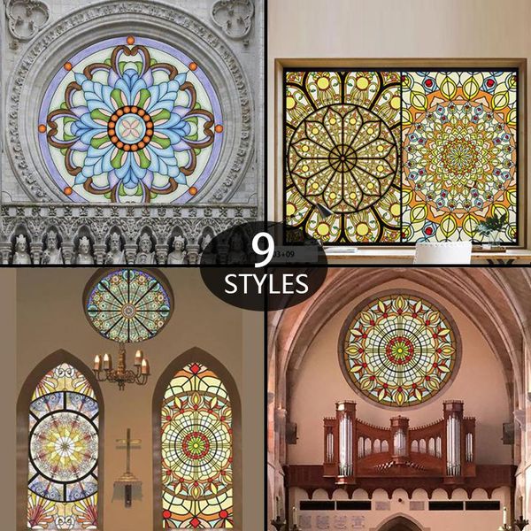 

50x90cm retro european church art glass film stained window opaque stickes static cling window privacy film home decor decals