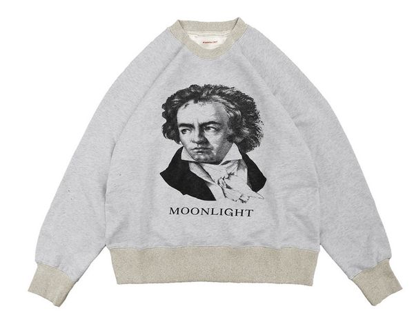 

2021 new heavy fabric kapital beethoven moon light sweatshirts men women crewneck fashion hooded pullovers bwef, Black