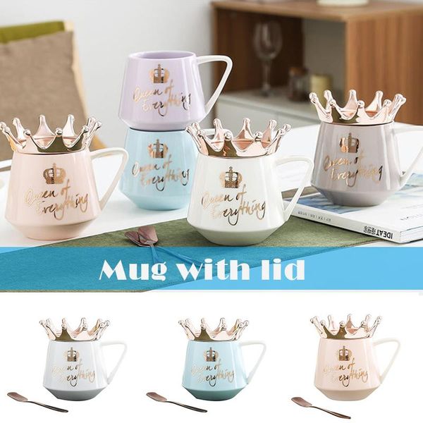 

mugs queen of everything mug with crown lid and spoon ceramic coffee cup gift for girlfriend wife