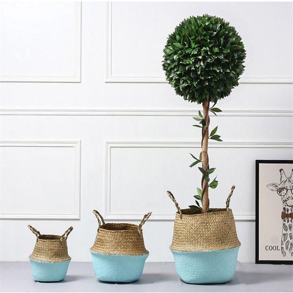 

storage baskets hand-woven seagrass laundry belly rattan toys sundries container wicker flower pot clothes organization