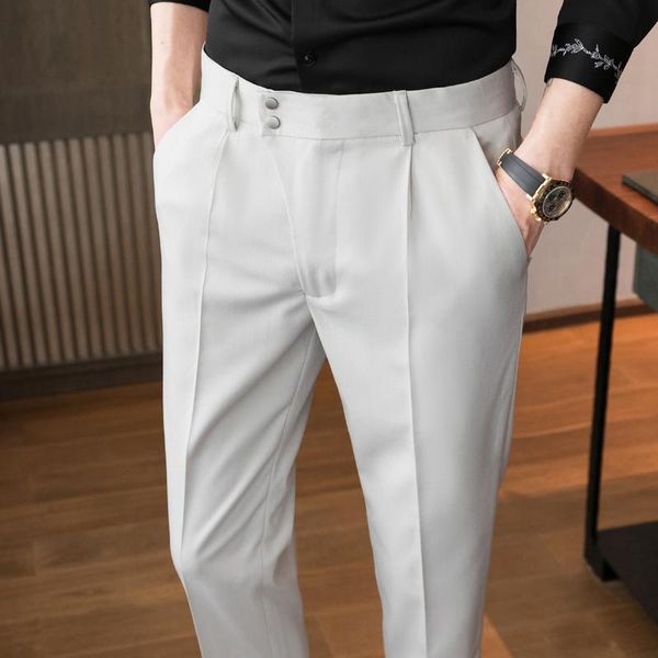 

2021 spring summer business dress pants men korean casual slim fit suit pants office social wedding trousers pantalon homme, White;black