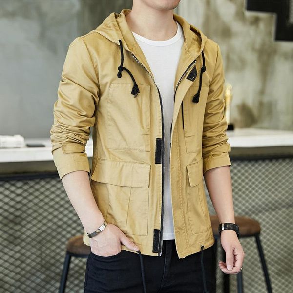 

2020 spring autumn casual hooded jacket men plus size solid color outwear man england style hoodies jackets for men, Black;brown
