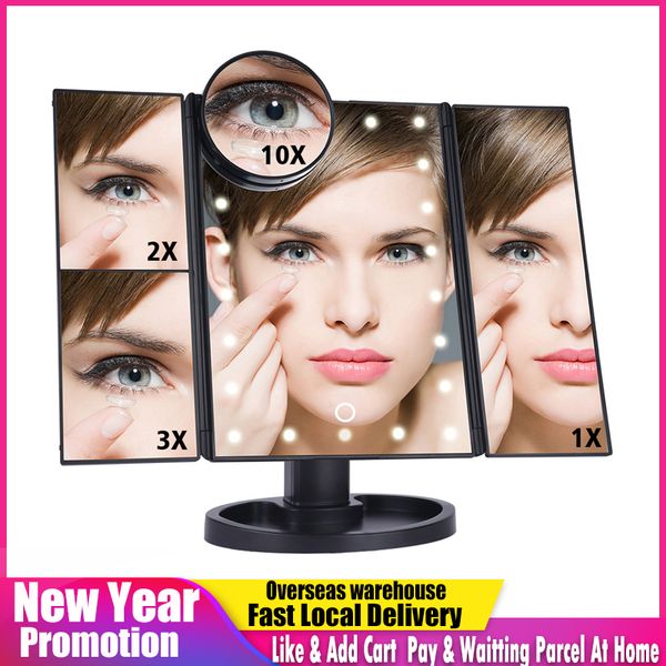 

led touch screen 22 light makeup mirror table desk1x/2x/3x/10x magnifying vanity 3 folding adjustable
