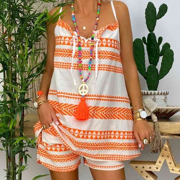 

boho tropical flower print 2 piece set women casual bow tie crop and shorts suit cool girls beach drawstring 210603, White