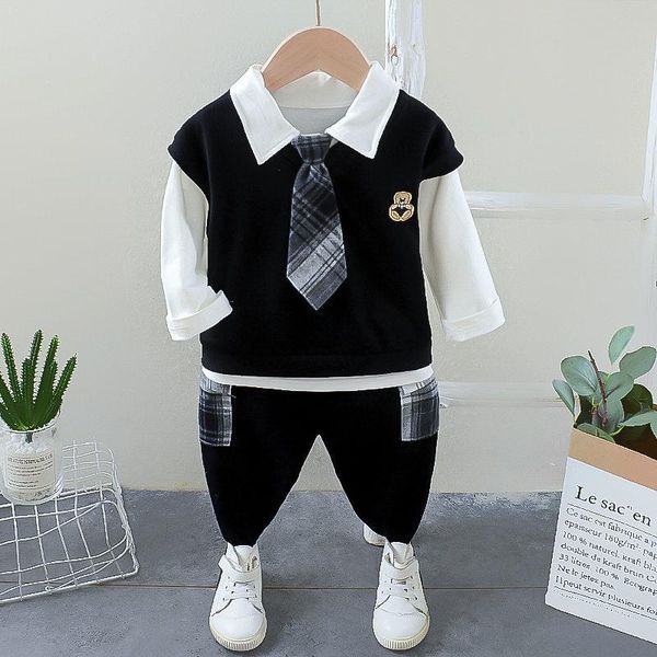 

clothing sets 2021 spring fashion kids cotton clothes baby boy girls vest t-shirts pants 3pcs/sets with tie out children toddler tracksuits, White