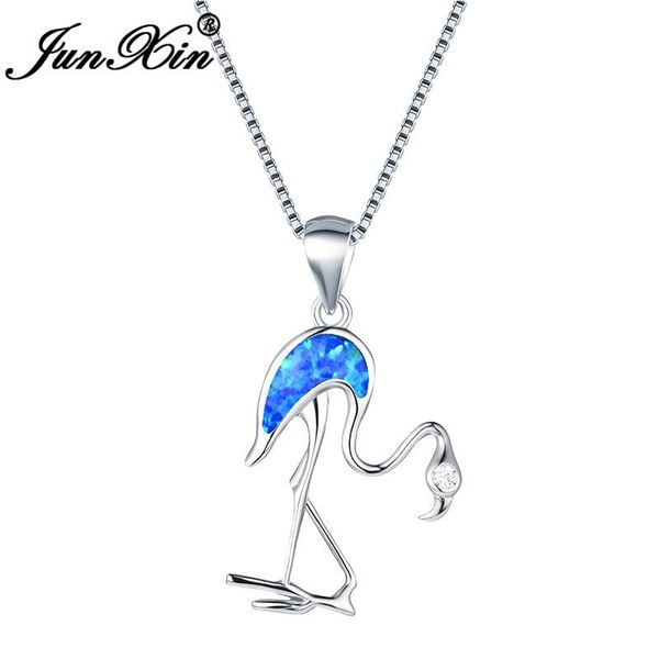

pendant necklaces junxin white gold filled ostrich for women cz orange blue fire opal necklace female christmas jewelry, Silver