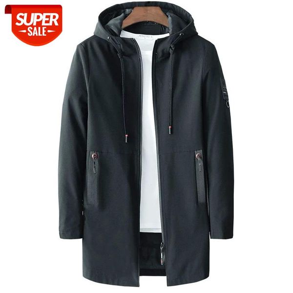 

2020 spring autumn business casual trench coat jacket men stand collar big size m-5xl solid color slim fit thin long trench male #7w0y, Black;brown