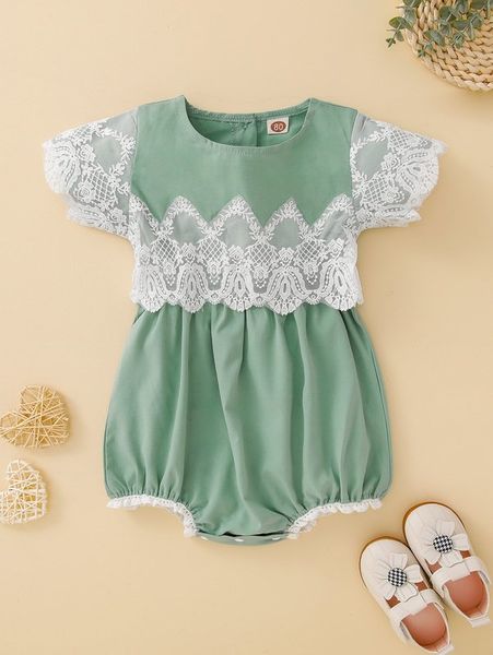 

baby contrast lace panel romper she, Blue