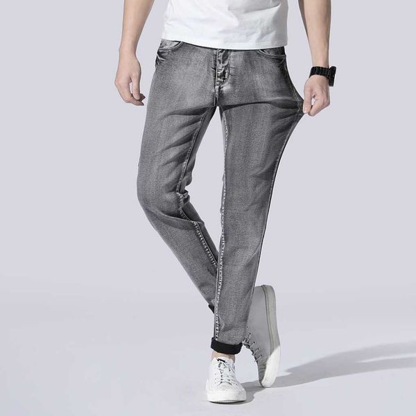 

spring straight slim small straight elastic jeans men's trousers zichao, Blue