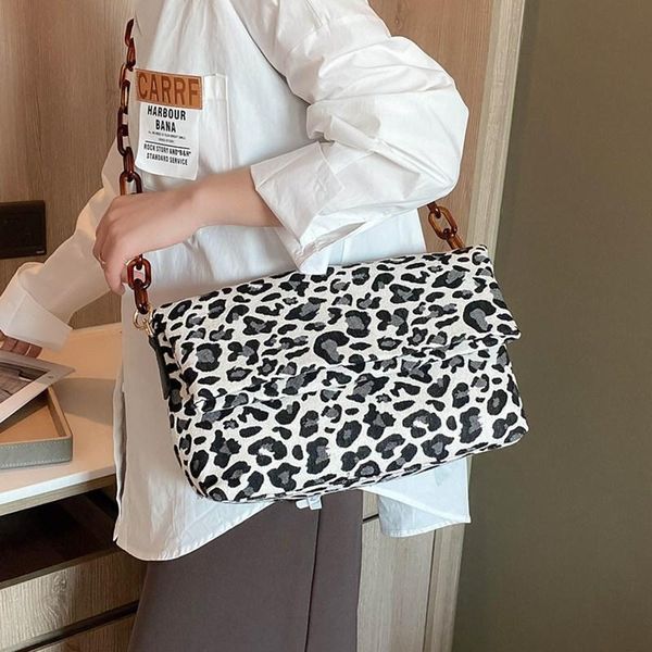 

shoulder bags fashion leopard print for women canvas bag large chain tote female crossbody handbag
