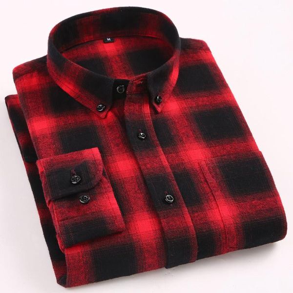 

men's casual shirts 100% cotton flannel plaid shirt button-neck design male social spring autumn regular-fit long-sleeved  l xl xxl, White;black