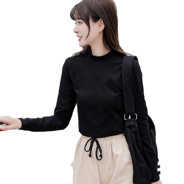 

women's t-shirt volocean 2021 autumn cotton woman t shirt slim t-shirts for women solid female winter color tee, White