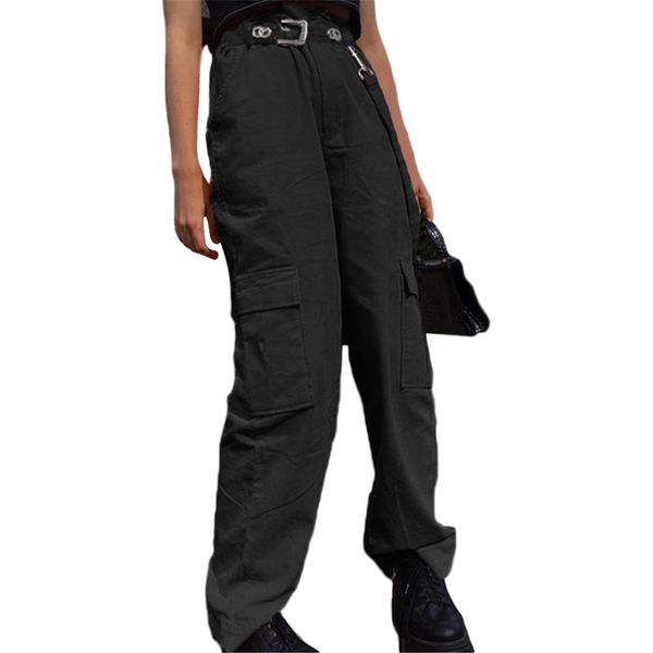 

harajuku vintage corduroy baggy straight pants women high waist solid pockets sport casual wide leg trousers hip hop streetwear, Black