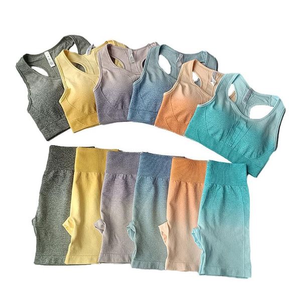 

yoga outfit seamless set changing color women gym clothes tank shorts tracksuit outdoor sporting workout push up fitness outfits 2021