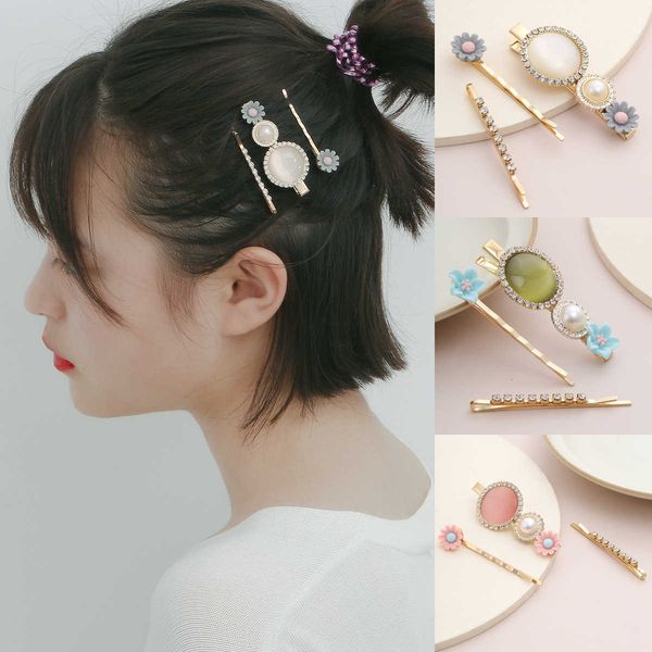 

jewelry creative simple imitation pearl micro inlaid hair ornament sweet temperament color floret handmade hai, Silver
