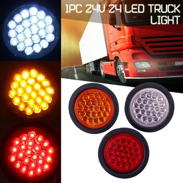 

emergency lights 1pc rear tail brake smarker light indicator car truck trailer 24 leds round reflector red yellow white 24v