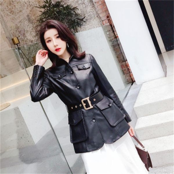 

2021 genuine female spring leather jacket r11 c292, Black;brown