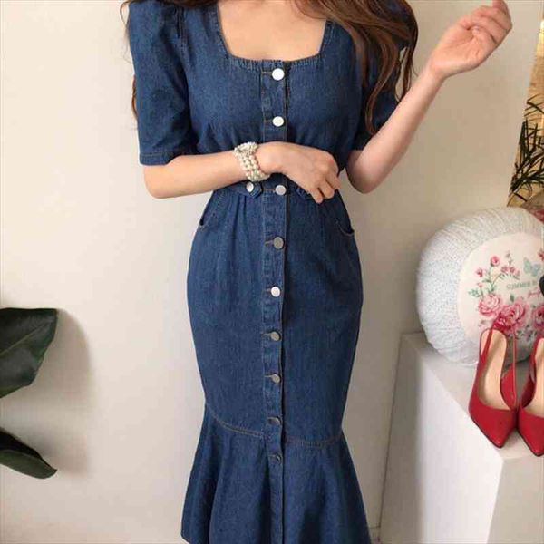 

arrivals chic fashion elegant fashion denim dress square collar elegant casual tunic solid blue trumpet simple dresses, Black;gray