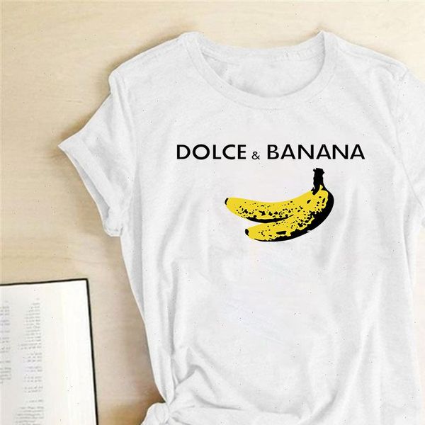 

women cartoon banana printed t shirt summer new fashion graphic short sleeve cotton t shirts female, White