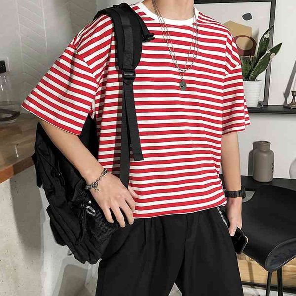

men's t-shirts summer cotton striped t-shirt fashion casual o-neck t shirt men streetwear korean loose short-sleeved tshirt mens t qeuw, White;black