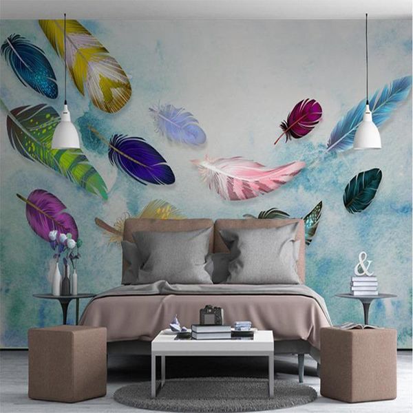

wallpapers custom size wallpaper colored feather 3d wall mural home decor