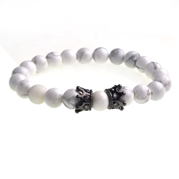 

charm bracelets 8mm howlite beads doule rose gold crown bracelet man fashion women gift for beautiful, Golden;silver