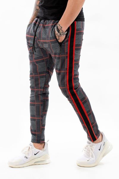 

men's pants deepsea male square patterned sides stripe sweatpants 2101168, Black