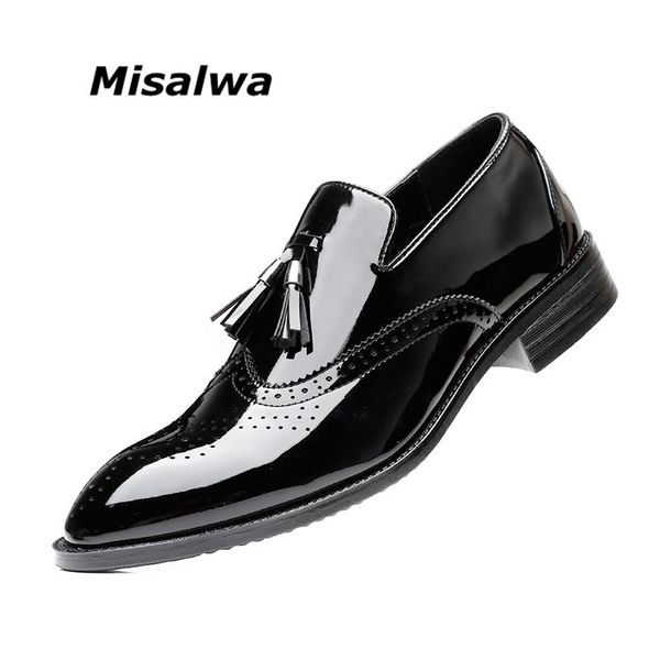 

dress shoes misalwa carved pu patent leather men's british brogue party wedding men semi-formal oxford loafers 38-48, Black